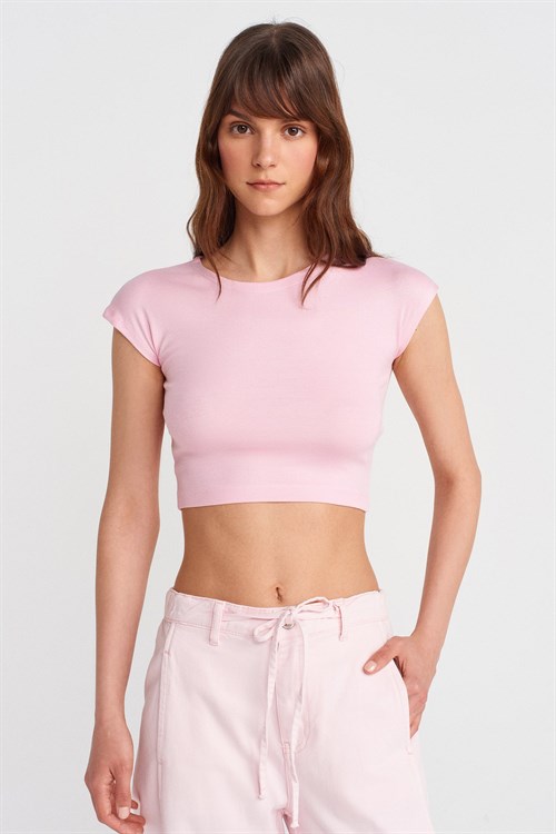 Wholesale Womens Powder Pink Modal Cotton Crop T-Shirt
