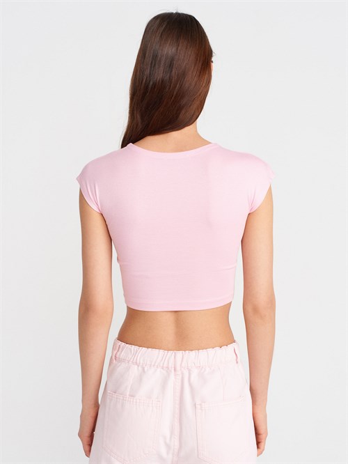 Wholesale Womens Powder Pink Modal Cotton Crop T-Shirt