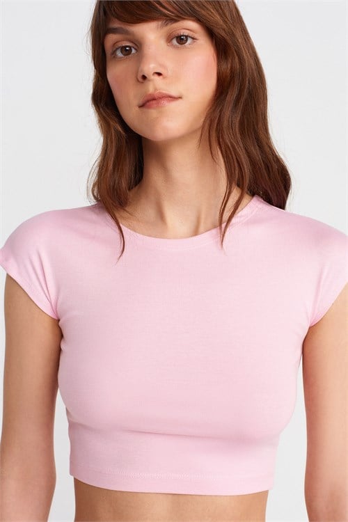Wholesale Womens Powder Pink Modal-Cotton Cropped T-Shirt