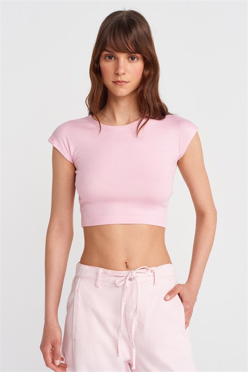 Wholesale Womens Powder Pink Modal-Cotton Cropped T-Shirt