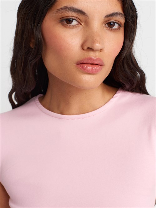 Wholesale Womens Powder Pink Side Gathered T-Shirt