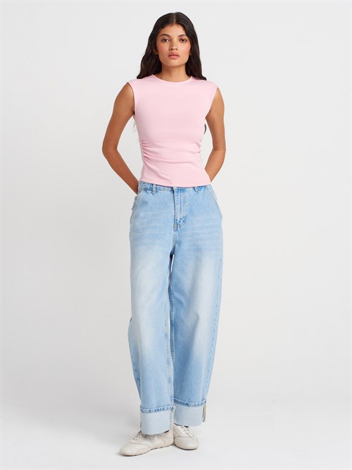 Wholesale Womens Powder Pink Side Gathered T-Shirt