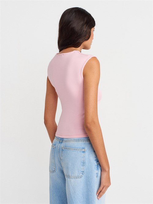 Wholesale Womens Powder Pink Side Gathered T-Shirt