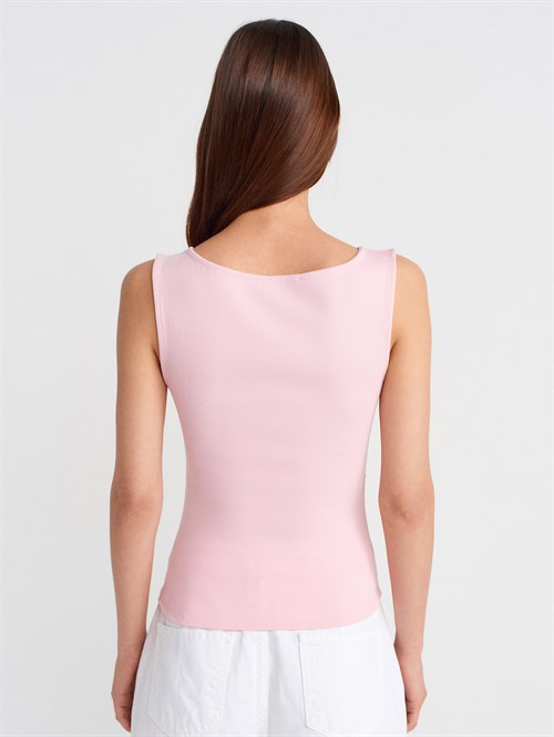 Wholesale Womens Powder Pink Side Gathered Boat-Neck Top