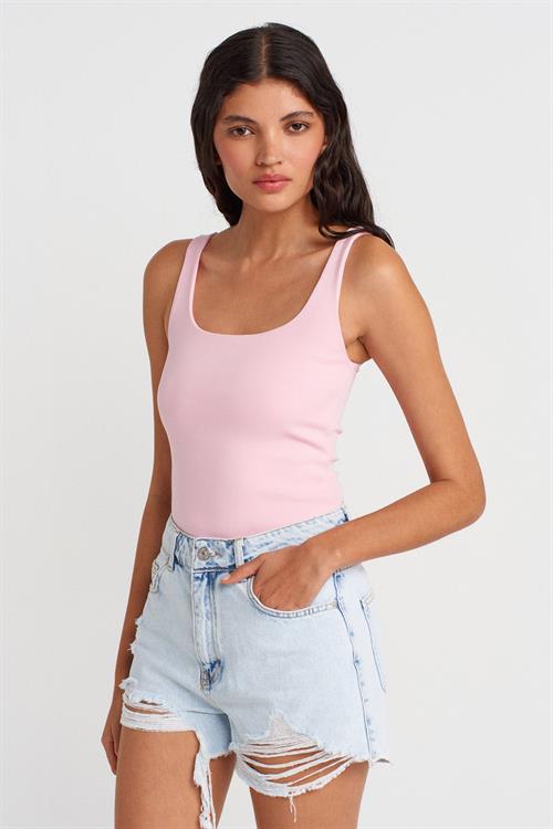 Wholesale Womens Powder Pink Square-Neck Tank Top with Open Back