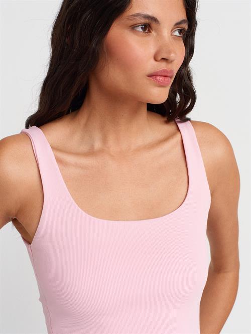 Wholesale Womens Powder Pink Square-Neck Tank Top with Open Back