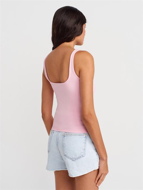 Wholesale Womens Powder Pink Square-Neck Tank Top with Open Back