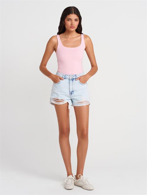 Wholesale Womens Powder Pink Square-Neck Tank Top with Open Back