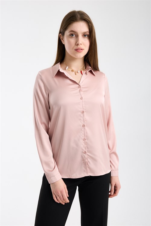 Wholesale Womens Powder Satin Long-Sleeve Shirt