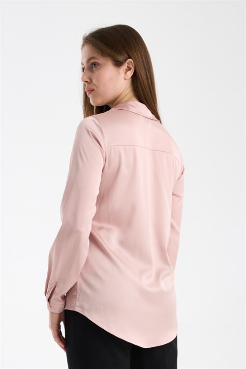 Wholesale Womens Powder Satin Long-Sleeve Shirt