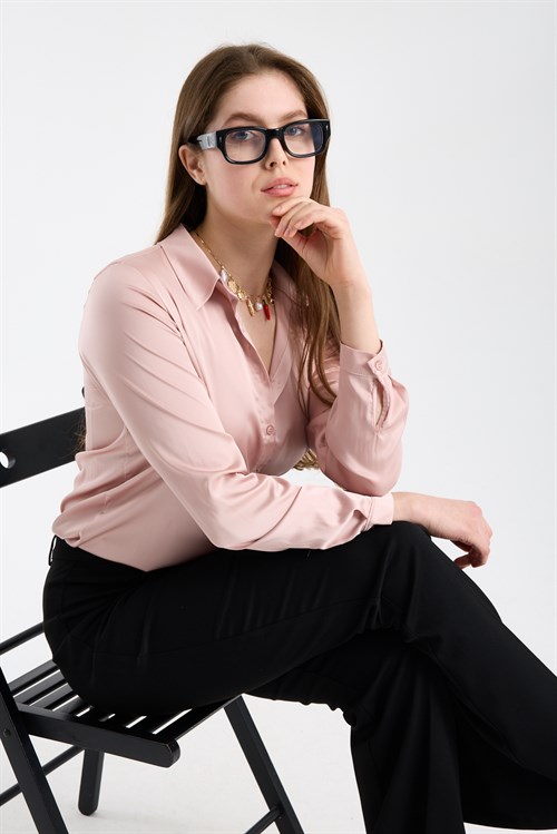 Wholesale Womens Powder Satin Long-Sleeve Shirt