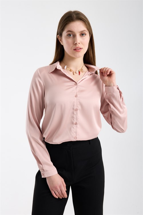 Wholesale Womens Powder Satin Long-Sleeve Shirt