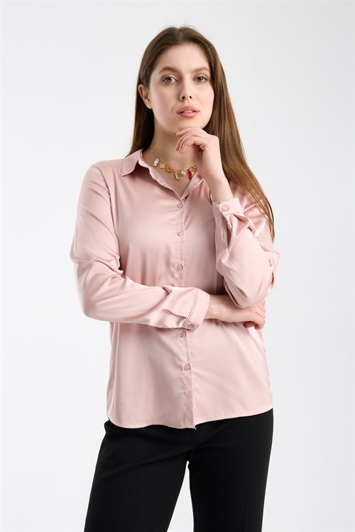 Wholesale Womens Powder Satin Long-Sleeve Shirt