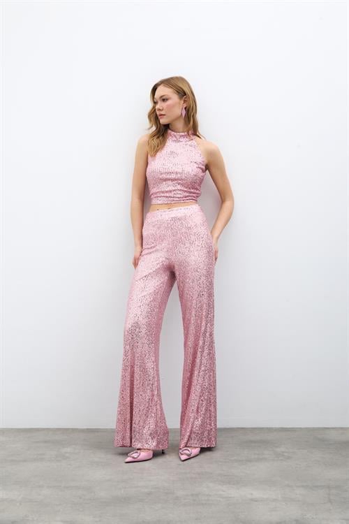 Wholesale Womens Powder Sequined Loose-Fit Trousers