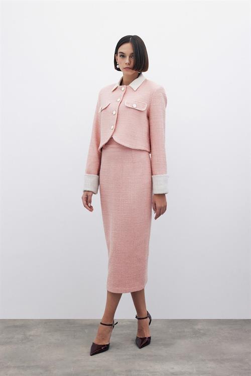 Wholesale Womens Powder Tweed Midi Skirt