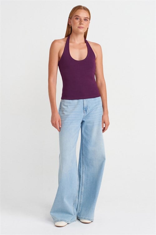 Wholesale Womens Purple Cotton Halter Top