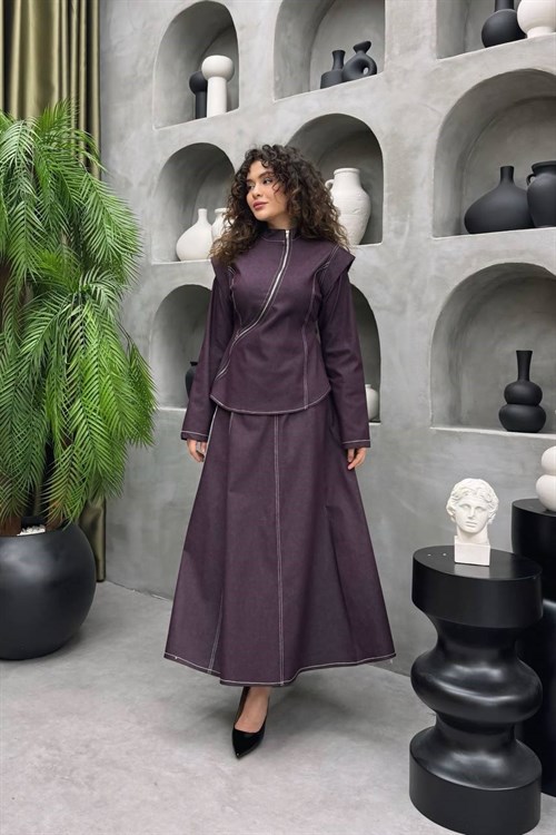 Wholesale Womens Purple Denim Two-Piece Hijab Set