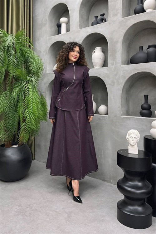 Wholesale Womens Purple Denim Two-Piece Hijab Set