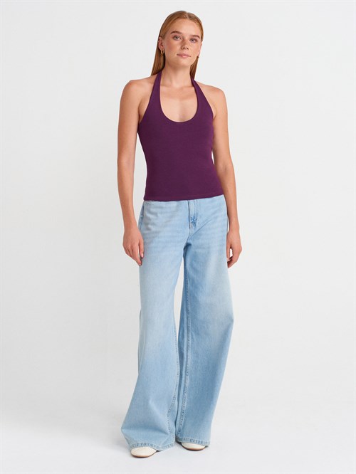Wholesale Womens Purple Halter Neck Top