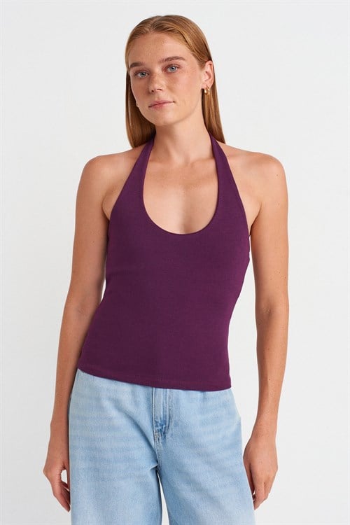 Wholesale Womens Purple Halter Neck Top