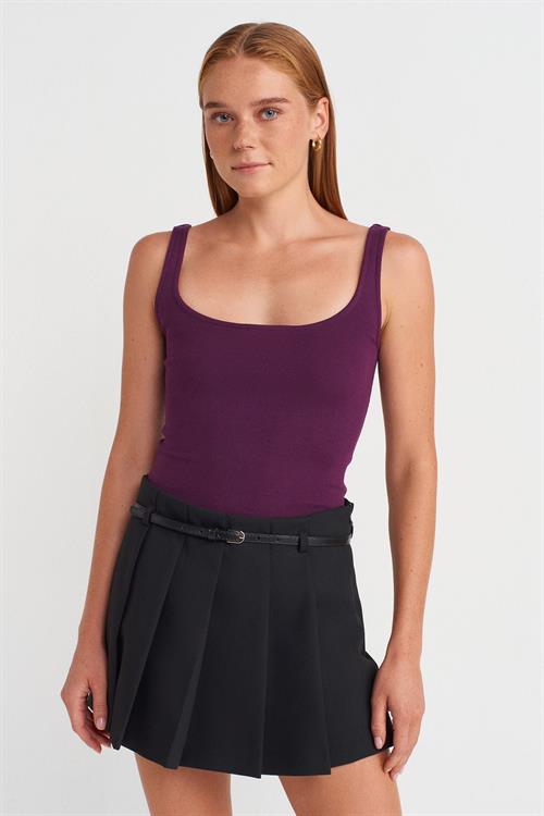 Wholesale Womens Purple Square-Neck Tank Top with Open Back