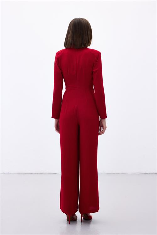 Wholesale Womens Red Crepe Jumpsuit with Bow Accessory
