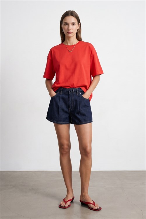 Wholesale Womens Red Crew-Neck Basic T-Shirt