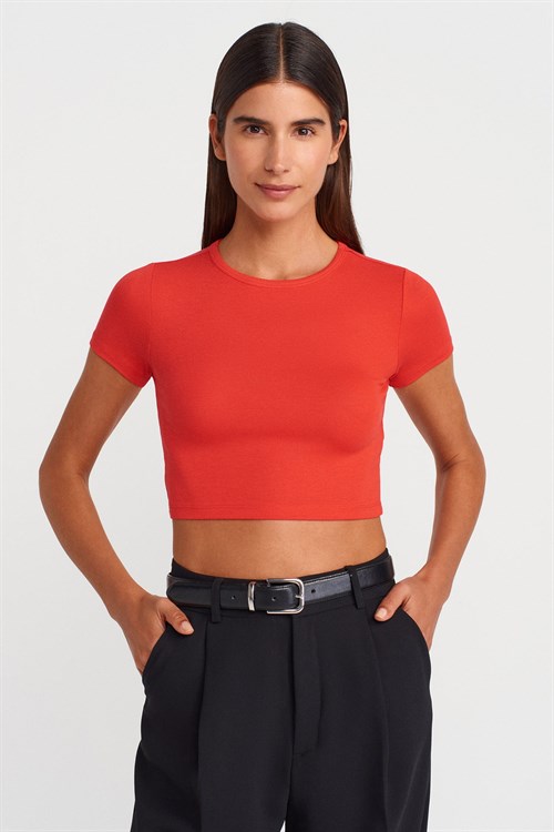 Wholesale Womens Red Crop T-Shirt