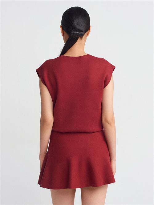 Wholesale Womens Red Elastic Waist Flounce Knit Skirt