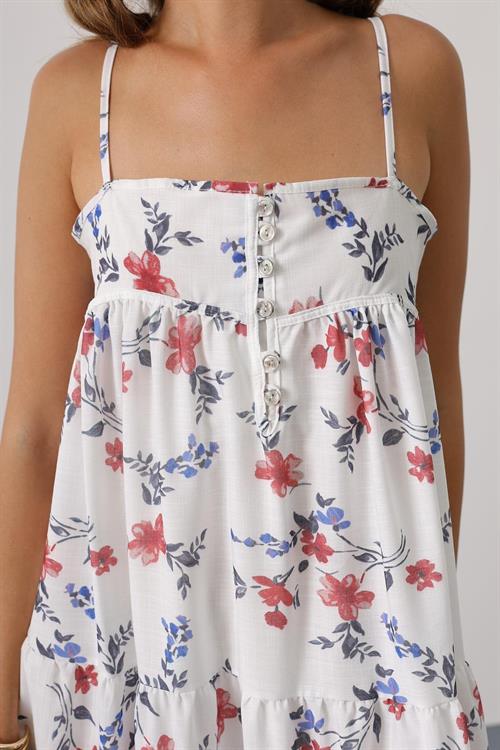 Wholesale Womens Red Floral Empire-Waist Tiered Maxi Sundress