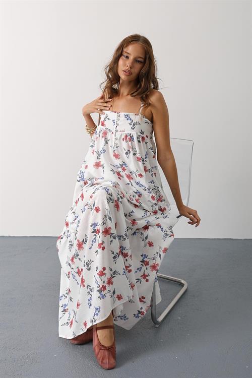 Wholesale Womens Red Floral Empire-Waist Tiered Maxi Sundress