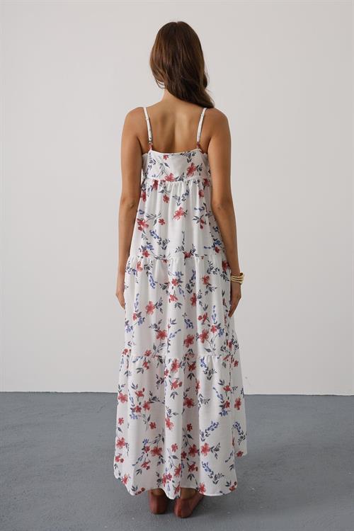 Wholesale Womens Red Floral Empire-Waist Tiered Maxi Sundress