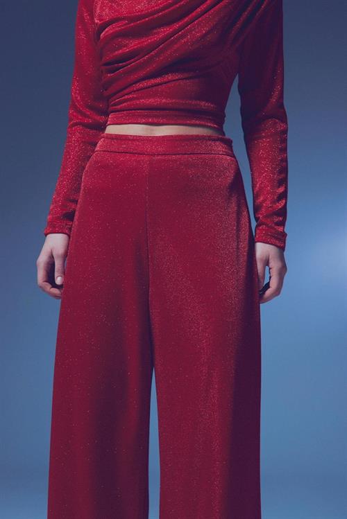 Wholesale Womens Red Lurex Wide-Leg Trousers