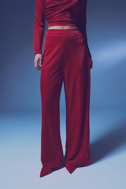 Wholesale Womens Red Lurex Wide-Leg Trousers