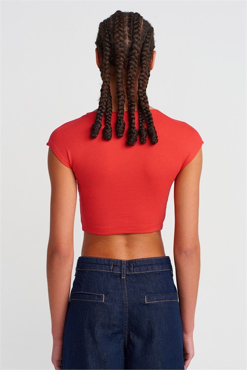 Wholesale Womens Red Modal-Cotton Cropped T-Shirt