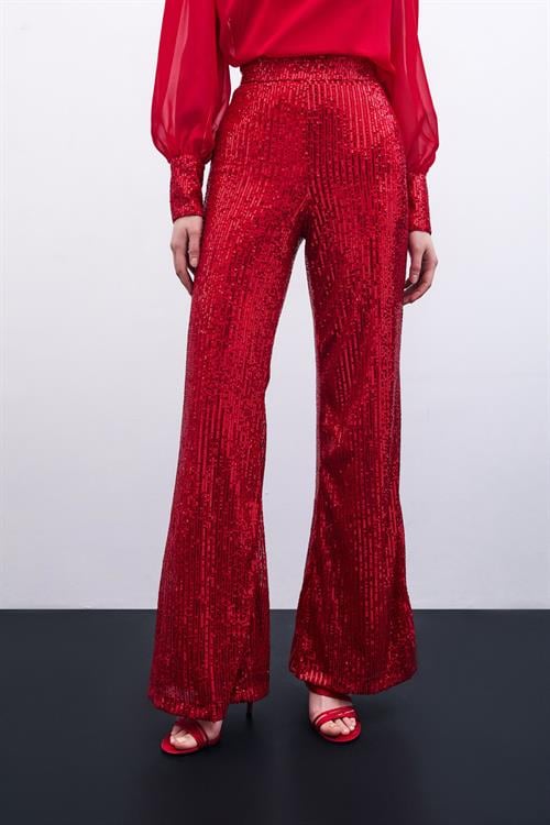 Wholesale Womens Red Sequined Loose-Fit Trousers