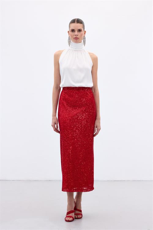 Wholesale Womens Red Sequined Skirt
