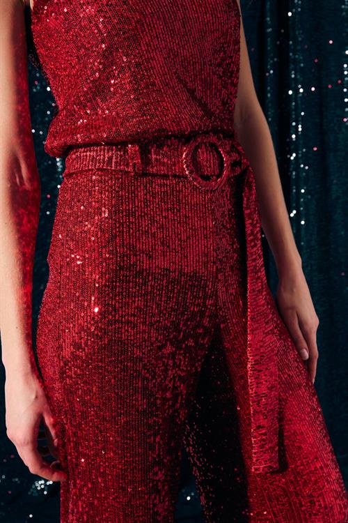 Wholesale Womens Red Sequined Trousers with Belt