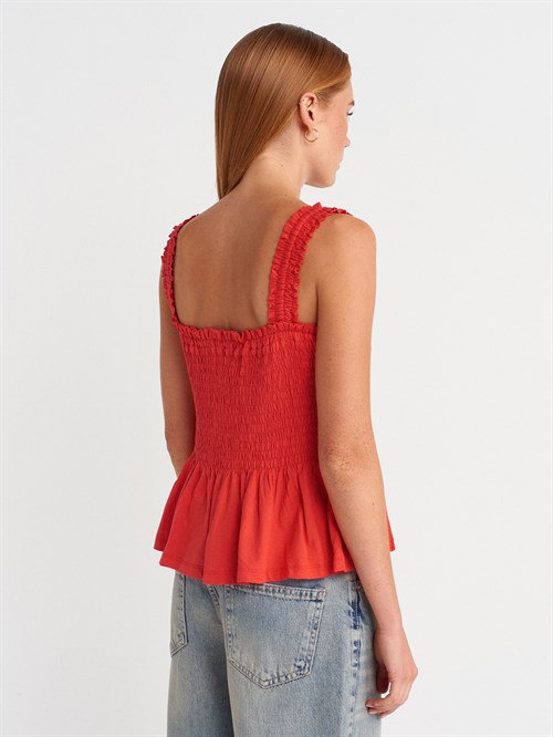 Wholesale Womens Red Shirred Strappy Blouse