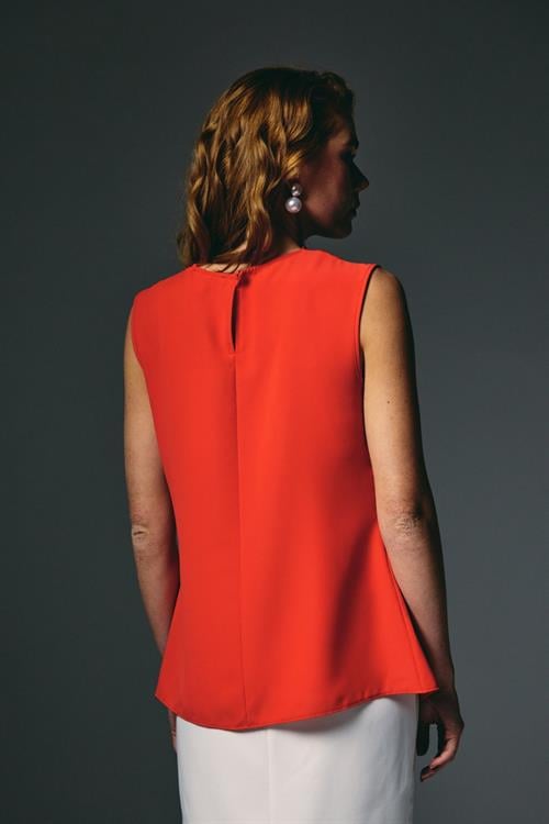 Wholesale Womens Red Sleeveless Blouse with Pearl Embellishment