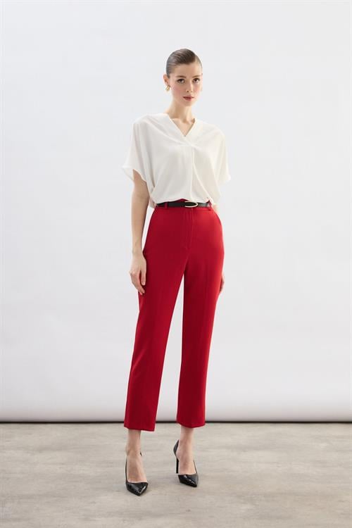 Wholesale Womens Red Trousers with Belt