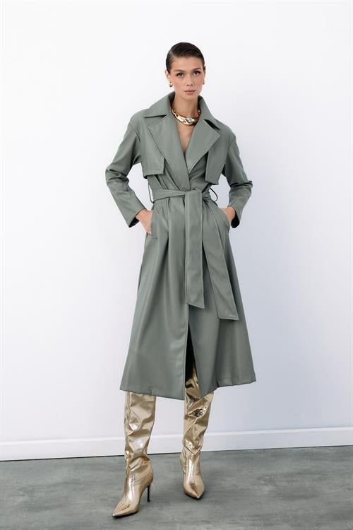 Wholesale Womens Sage Leather Trench Coat