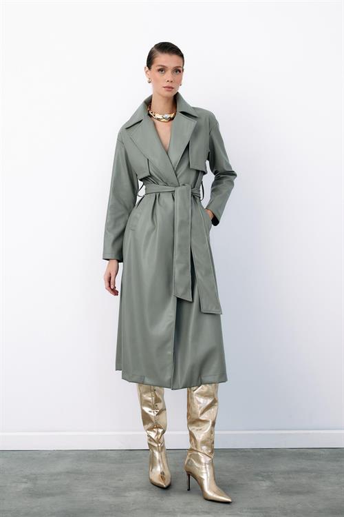 Wholesale Womens Sage Leather Trench Coat