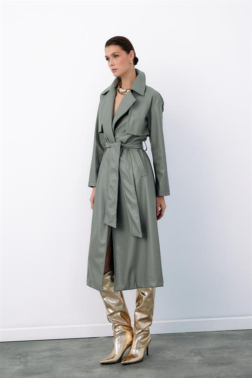 Wholesale Womens Sage Leather Trench Coat