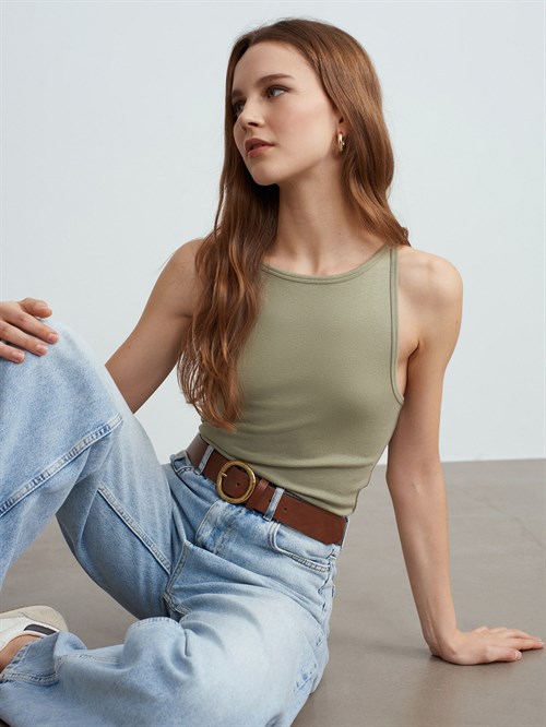 Wholesale Womens Sage Modal Cotton Sleeveless Top