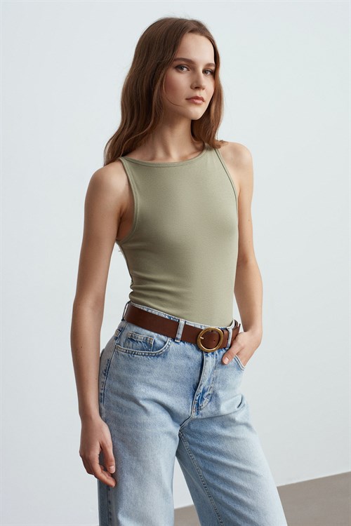 Wholesale Womens Sage Modal Cotton Sleeveless Top