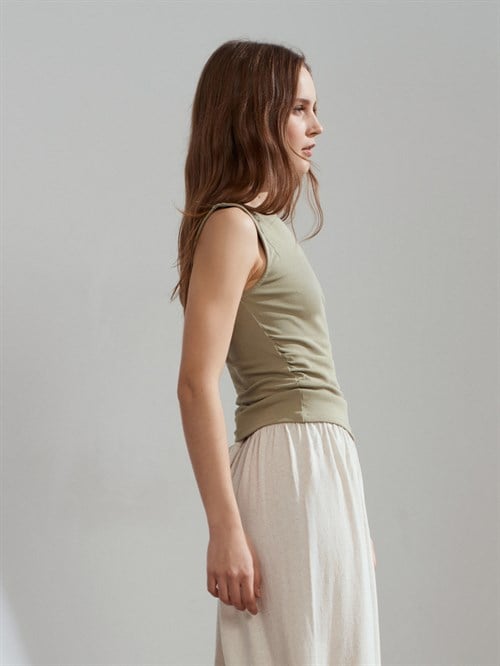 Wholesale Womens Sage Side Gathered Boat-Neck Top