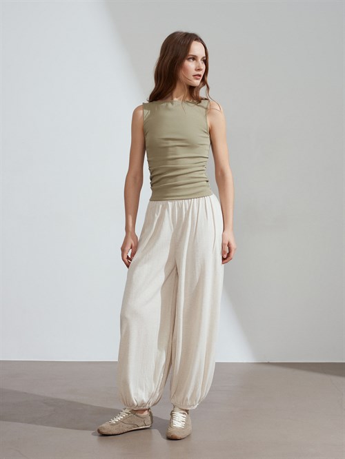 Wholesale Womens Sage Side Gathered Boat-Neck Top