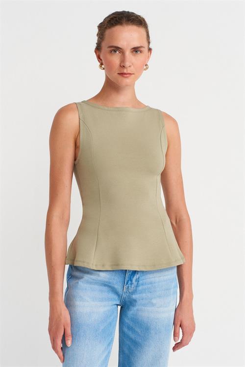 Wholesale Womens Sage Sleeveless Boat-Neck Peplum Blouse