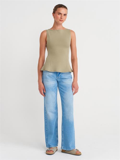 Wholesale Womens Sage Sleeveless Boat-Neck Peplum Blouse